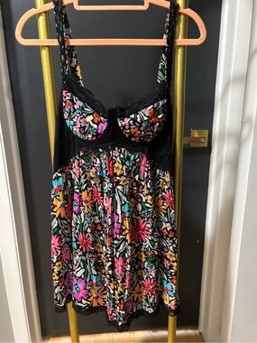 Sky to Moon Black Floral Lace-Trim Dress